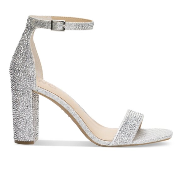 INC Silver Crystal Rhinestone Block Heel Two-Piece Sandals 9 - Picture 2 of 14